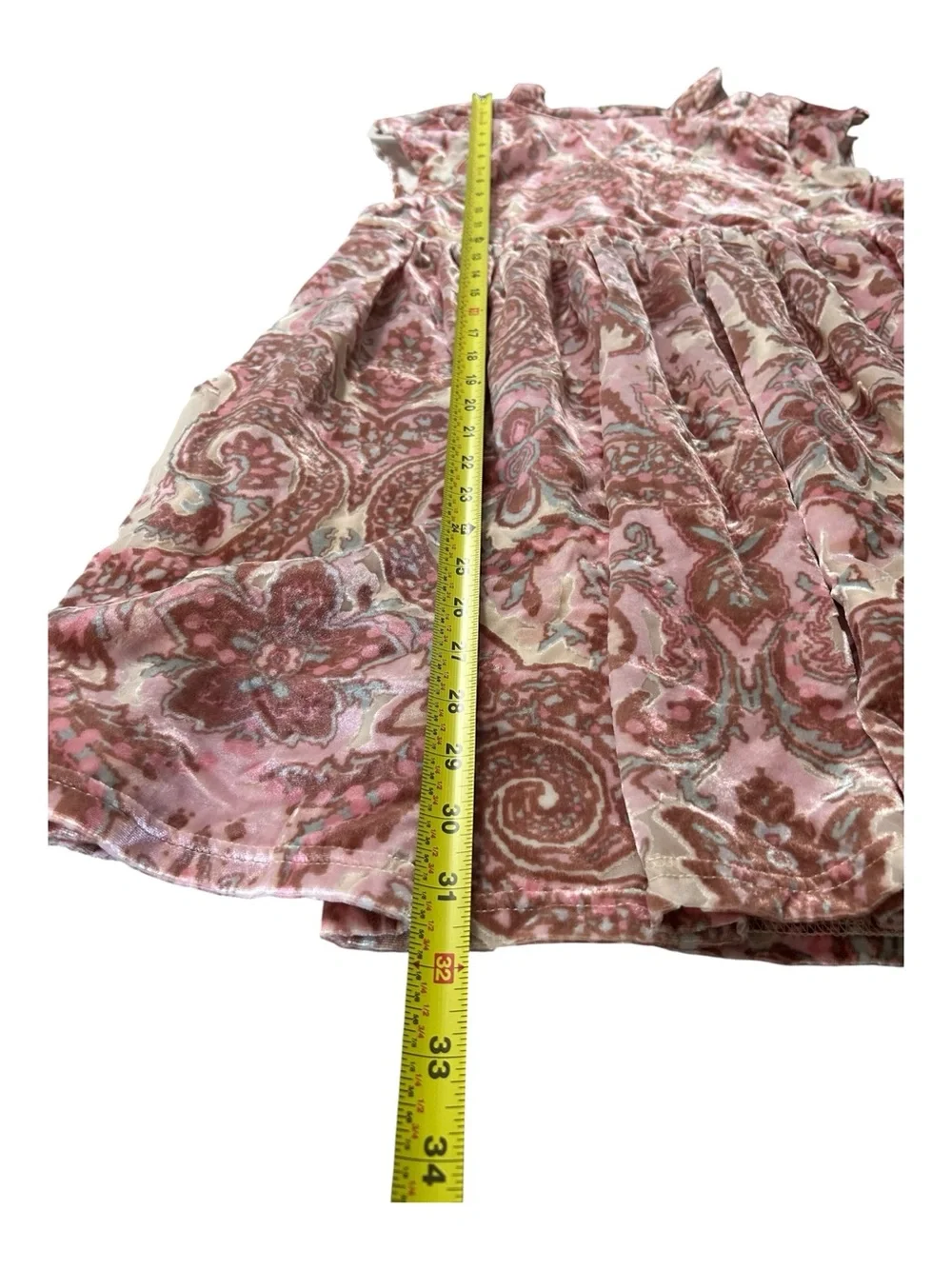 Free People All The Time Velvet Pink Paisley Boho Mini Dress Size XS Oversized
